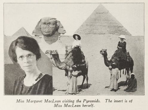 Miss Margaret MacLean visiting the Pyramids.