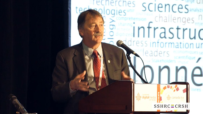 Still-video image of Ted Hewitt presenting at the Canada 3.0 conference in Toronto